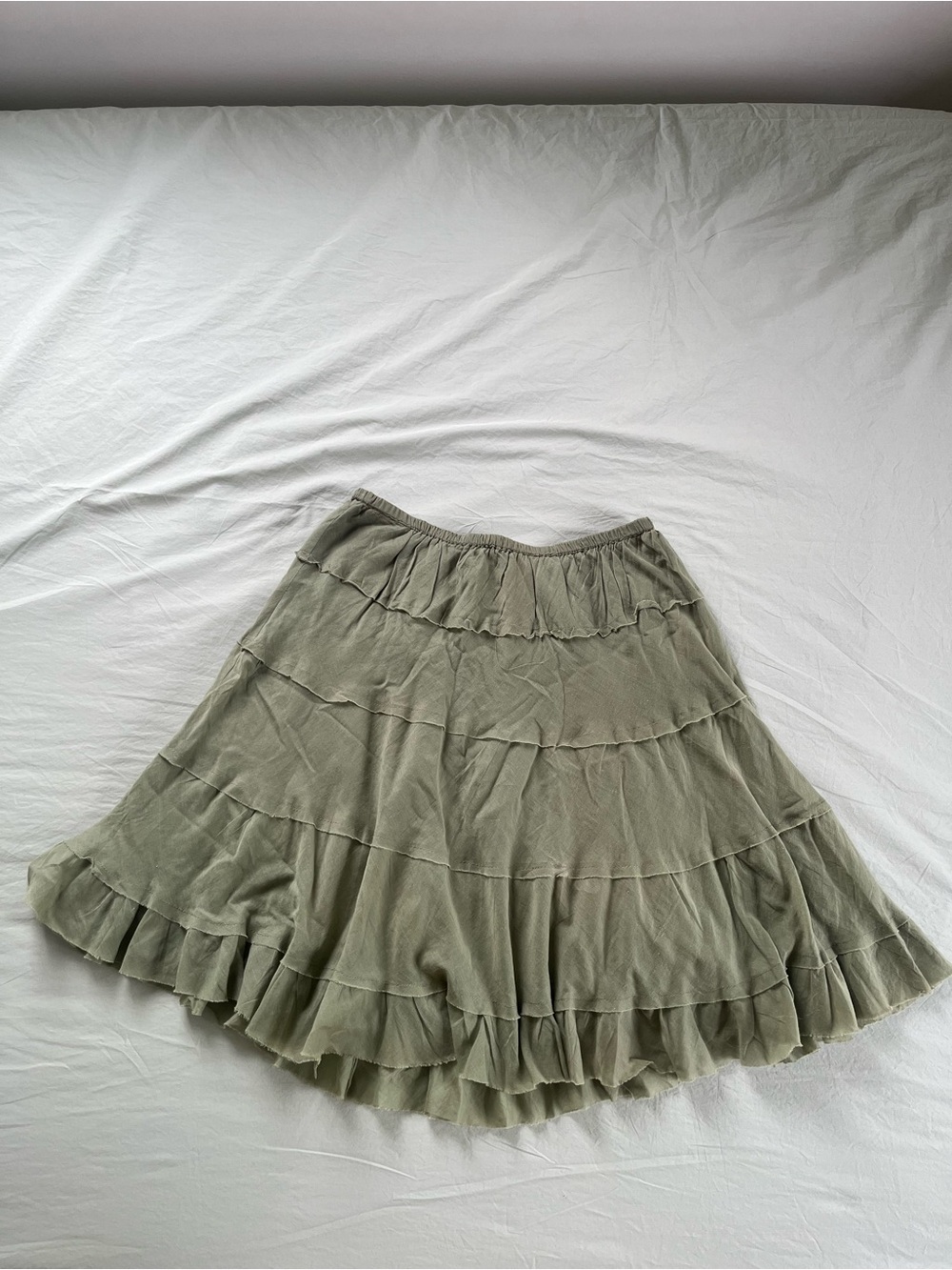 Tiered Midi Skirt in Olive Green